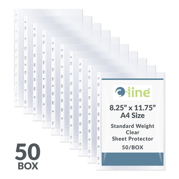 C-Line Products 8-1/4" x 11-3/4" A4 Size Standard Weight Poly Sheet Protectors, 50/BX 08037 - main