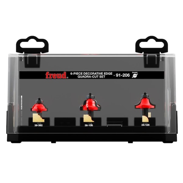 Freud 6 Piece Decorative Edge Quadra-Cut Router Bit Set 91-206 - main