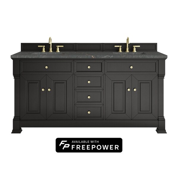 James Martin Vanities Brookfield 72 in. Double Vanity, Black Onyx w/ 3 CM Parisien Bleu Silestone Top 547-V72-BKO-FPBL - main