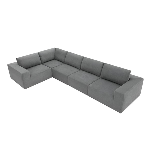 Homeroots 116" Gray Fabric Modular Sleeper Sofa 568296 - main