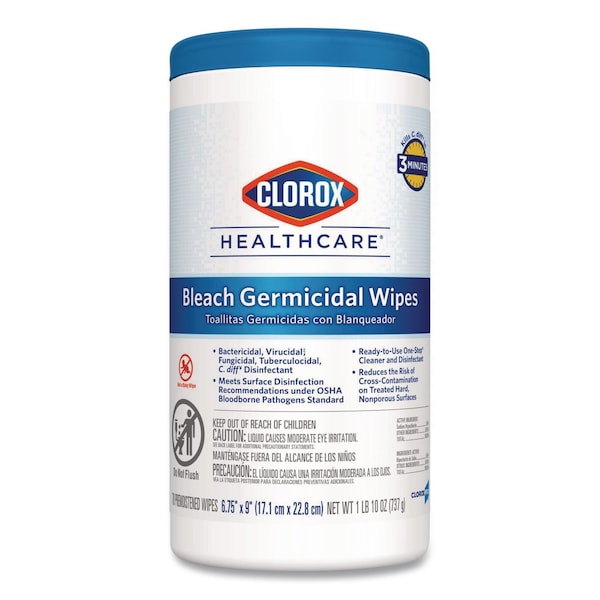 Clorox Bleach Germicidal Wipes, 6.75 x 9, Unscented, 70/Canister 35309 - main