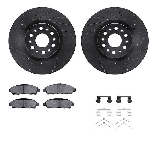 Dynamic Friction Co DFC Brake Rotor - Dimpled & Slotted - Black w/5000 Brake Pads & HW Kit 8512-46057 - main