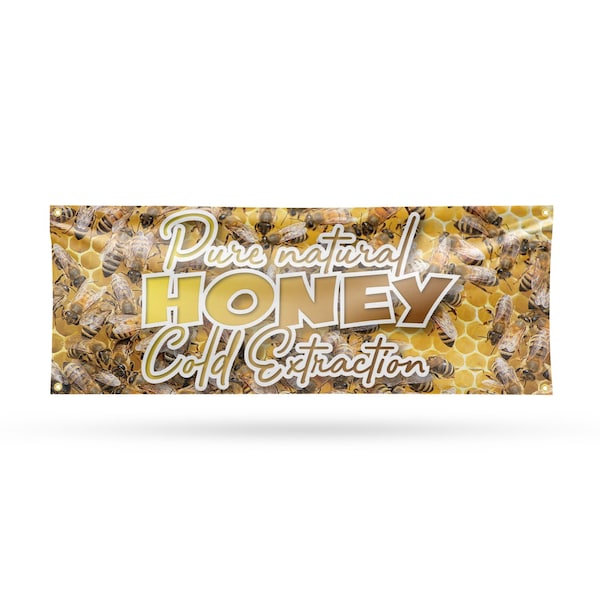 Signmission Pure Natural Honey Cold Extracted, 18 Inch x 48 Inch, Vinyl Banner B-30826 - main