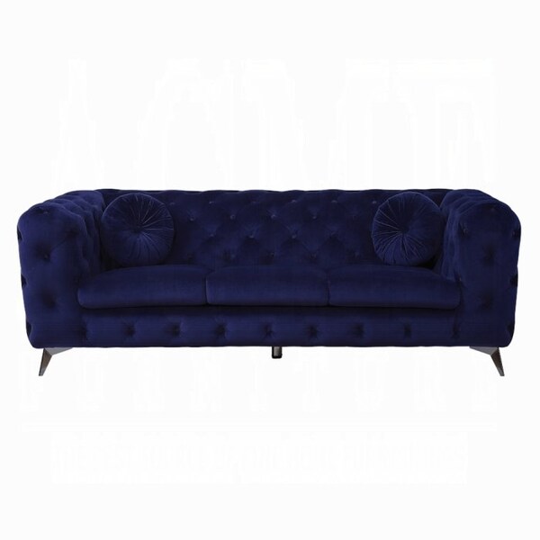 Homeroots 90" Blue Velvet Chesterfield Sofa With Silver Legs 491005 - main