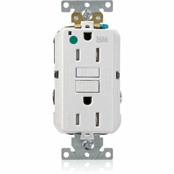 Leviton Self-Test GFCI Receptacle, Hospital Grade, 15 Amp, 125 Volt, 5-15R NEMA GFWT1-HGW - main