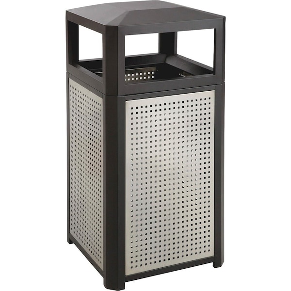 Safco Outdoor Perforated Steel Trash Can, Side Opening, 38 Gallon, Black 9934BL - main