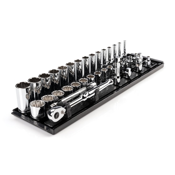 Tekton 3/8 Inch Drive 12-Point Socket and Ratchet Set with Rails and Tray, 36-Piece 1/4-1 in. SKT13102 - main