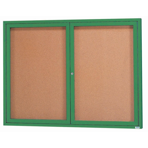 Aarco Enclosed Natural Pebble Grain Cork Bulletin Board w/ Green Powder Coated Al Frame, 48''Hx60''W DCC4860RG - main