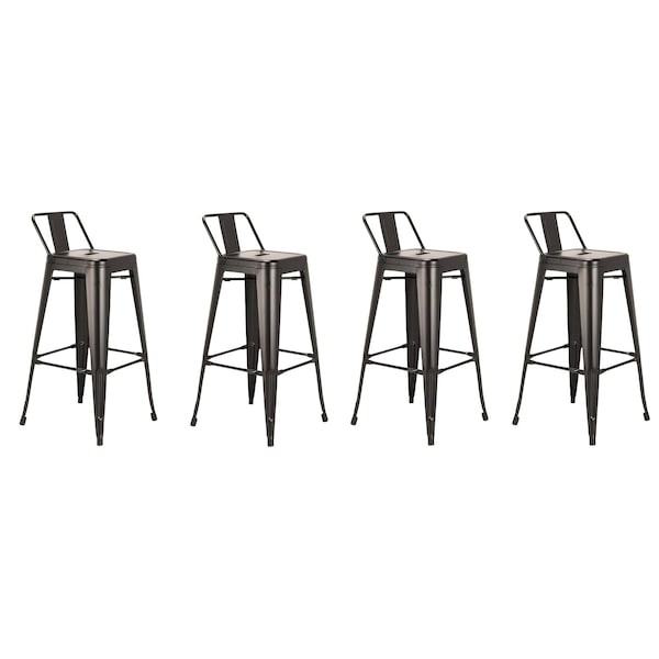Homeroots Set of Four 26" Black Steel and Metal Low Back Counter Height Bar Chairs, 4PK 555111 - main