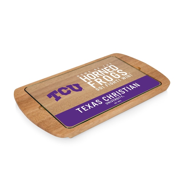 Picnic Time Family Of Brands NCAA TCU Horned Frogs Billboard Glass Top Cheese Board - Charcuterie Boards, Parawood 911-01-505-844-0 - main