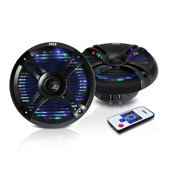 Pyle Pyle 6.5 in Dual Waterproof Marine Speakers, 250W Outdoor Car/Boat Stereo, Waterproof, LED Mount Grill PLMRX68LEB - main