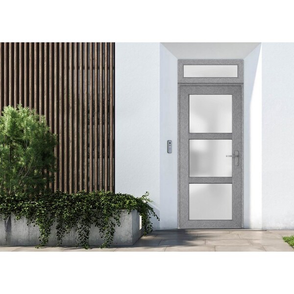 Vdomdoors Front Exterior Prehung FiberGlass Door Frosted Glass / Manux 8552 Grey Ash / Transom Window / Offic MANUX8552EXD-SS-W36 x H80+14-Right-hand Inswing - main