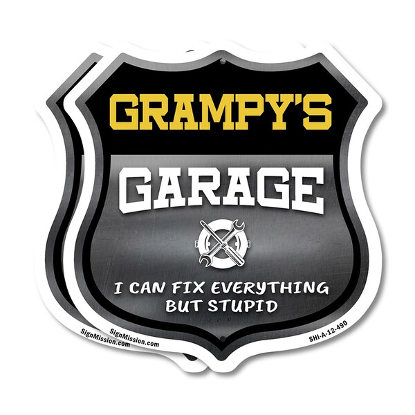 Signmission Grampy's Garage I Can Fix Everything But Stupid, 12 inch X 12 inch, Plastic Sign, 2PK SHI-P-2PACK-12-490-GRAMPY - main