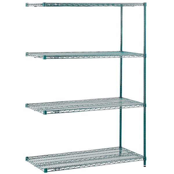 Global Industrial Nexel 4 Shelf, Poly-Green Wire Shelving Unit, Add On, 72"W x 12"D x 86"H B3150087 - main
