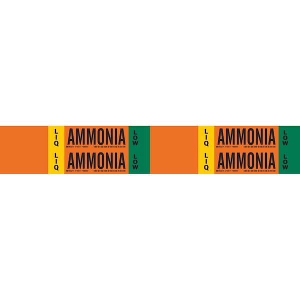 Brady LIQ AMMONIA LOW Pipe Marker, 1.125in H x 7in W, Card of 4 Each, Fits Pipes .75in Thru 2.375in, 4PK 145917 - main