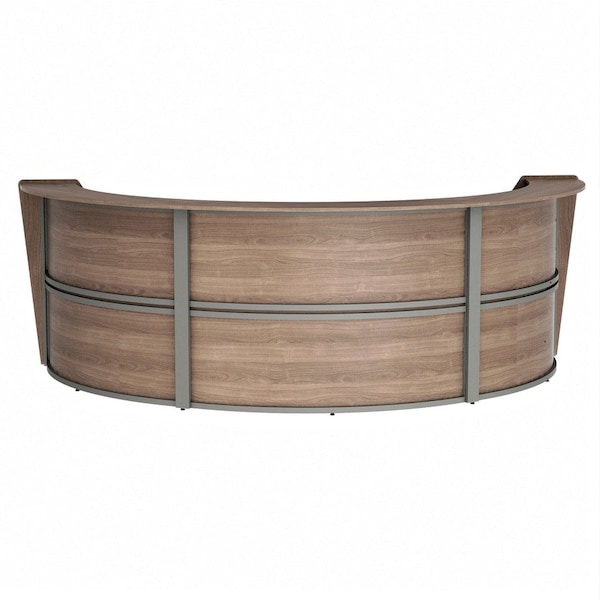 Linea Italia Curved Reception Desk with Counter, 3 Units, 143 inW x 71 inD, N. Walnut ZUI297 - main