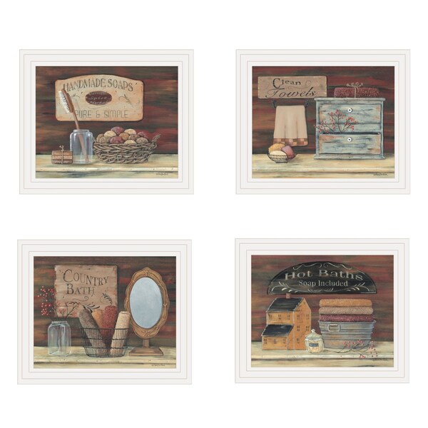 Homeroots Set Of Four Country Bathroom White Framed Print Bathroom Wall Art, 4PK 415731 - main
