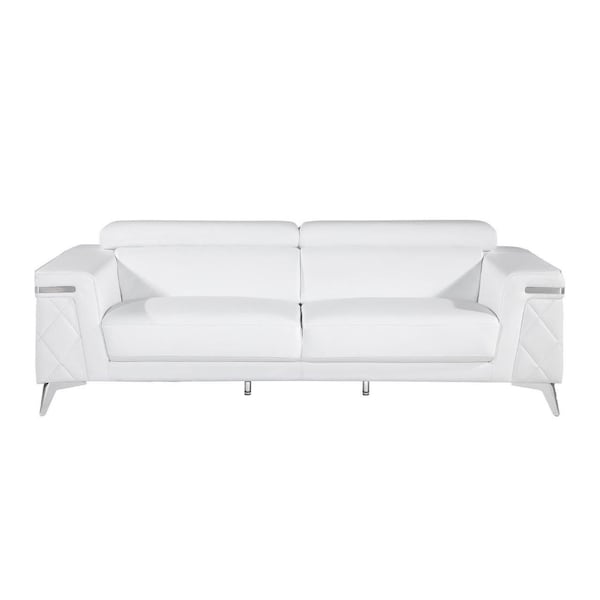 Homeroots 89" White Italian Leather Sofa With Silver Legs 534158 - main