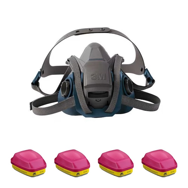 3M Half Mask Respirator Kit: 4 Combo Cartridges Included, Acid Gas/Organic Vapor/P100, Size L 29WT70-3WZC1 - main