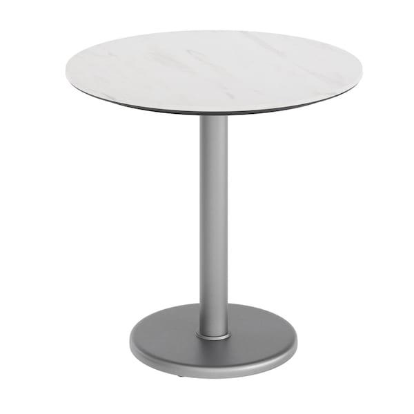 Flash Furniture 31.25" Round Outdoor Tabletop, White Faux Marble, Seamless Surface Technology, 18" Round Silver Base ST-RD31-WHMAR-TR18S-GG - main
