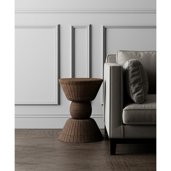 Homeroots 22" Brown Distressed Solid Wood Round Drum End Table 634155 - main