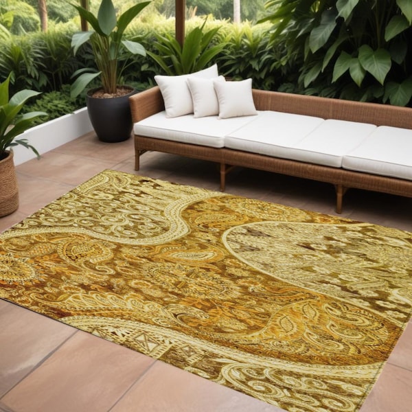 Homeroots 8' X 10' Terra Cotta Brown And Gold Floral Medallion Washable Indoor Outdoor Area Rug 603206 - main