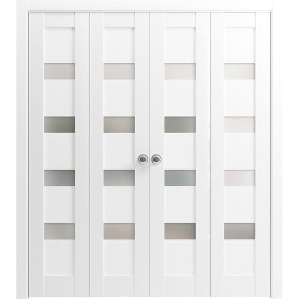 Sartodoors Sliding Closet Double Bi-fold Doors White Solid Core Modern Interior QUADRO4113DBF-WS-96 x 84 (4* 24x84) - main