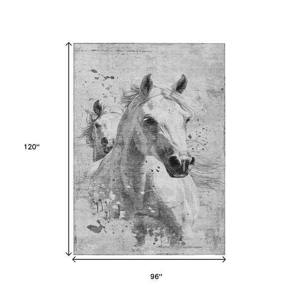 Homeroots 8' X 10' Gray And Silver Horse Washable Indoor Outdoor Area Rug 618682 - main