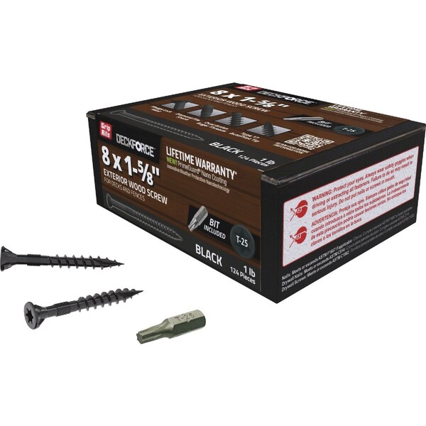 Grip-Rite DeckForce PrimeGuard Nano No, 8 x 1-5/8'' Star Drive Black Screw, 1 Lb. GRDF158STBLK1 - main