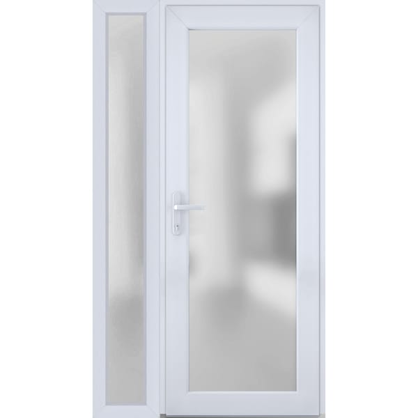 Vdomdoors Front Exterior Prehung FiberGlass Door Frosted Glass / Manux 8102 White Silk / Sidelight Exterior W MANUX8102EXD-WS-W36+14 x H80-RH - main