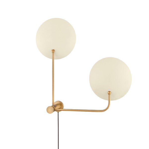 Troy Lighting Leif 2 Light Plug-In Sconce 24 In. Patina Brass And Soft Sand PTL8141-PBR/SSD - main