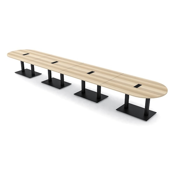 Skutchi Designs Racetrack Conference Table With Power Unit, 48 in W, 240 in L, Brown HAR-RAC-48X240-DOU.BK-K525-EBLK - main