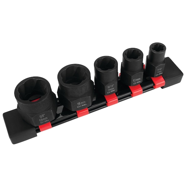Performance Tool 5 pc. Bolt Extractor Set, Spiral Grip, CrMo Steel, 3/8 in. Drive W38922 - main