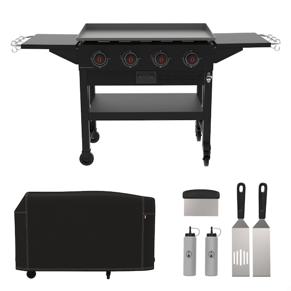 Coleman Cookout Grilling Kit w/ 4-Burner Propane Gas Griddle Station, Heavy-Duty Cover, 5-Piece Tool Set CO-500GG-3-KIT - main