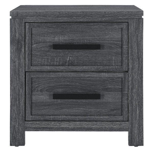 Homeroots 25" Dark Gray Solid and Manufactured Wood Distressed Two Drawer Nightstand 564647 - main