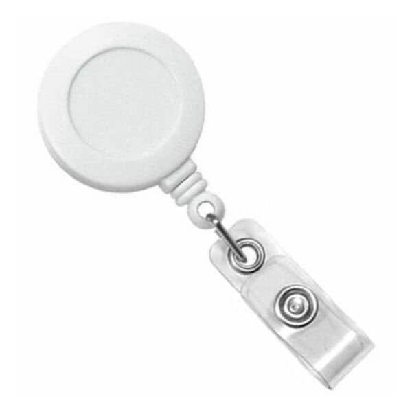 Brady BADGE REEL, SWIVEL BACK, PLASTIC, WHITE, 1 1/4in, CLEAR VINYL STRAP 2120-7608 - main