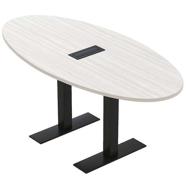 Skutchi Designs 6ft Conference Table With Power Unit | 4 Person Modular Oval Meeting Table | Harmony Series HAR-OVL-36X72-T.BK-WA7976-EBLK - main