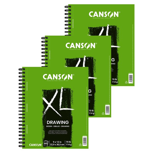 Canson XL Series Drawing Pad, Side Wire Binding, 60 Sheet, 9x12 inch, 3PK C400054491-03 - main