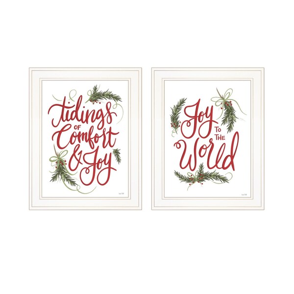 Homeroots Set Of Two Good Tidings and Joy White Framed Print Wall Art, 2PK 408199 - main