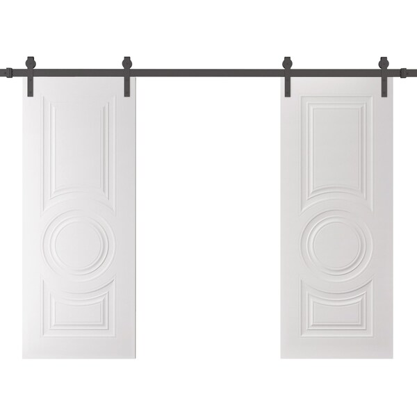 Sartodoors Double Barn Door 64 x 80 inches, BASIC 9801 White, 13FT Rail Track Set, Solid Panel Interior Door BASIC9801DB-B-SKIN-64 - main
