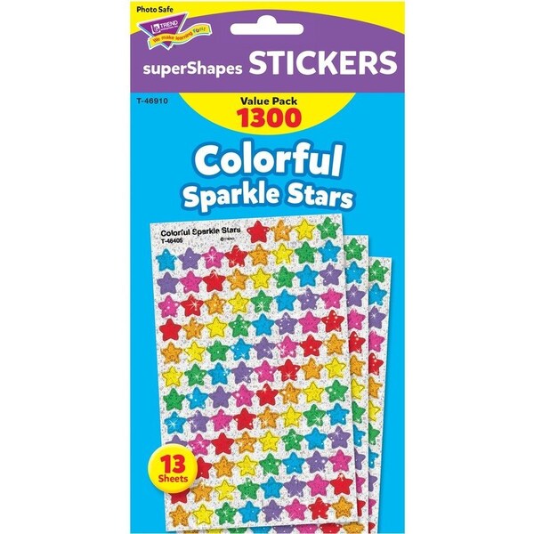 Trend Enterprises Trend Colorful Sparkle Stars SuperSpots Stickers Value Pack, 1300 Stickers/Pack T46910 - main