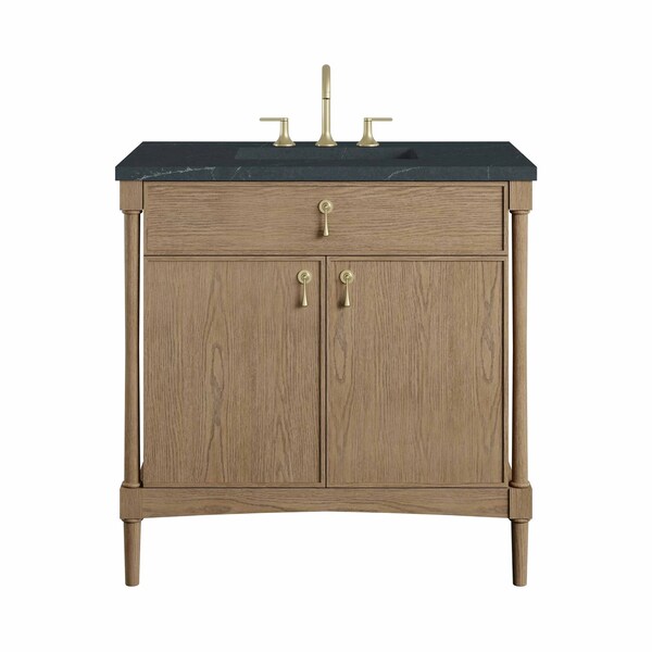 James Martin Vanities Kinnsden 36" Single Vanity, Weathered Oak w/ 3 CM Charcoal Soapstone Silestone Top D680-V36-WTO-3CSP - main