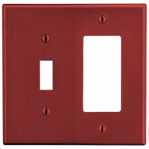 Hubbell Wiring Device-Kellems Wallplate, 2-Gang, 1) Toggle 1) Receptacle, Red P126R - main