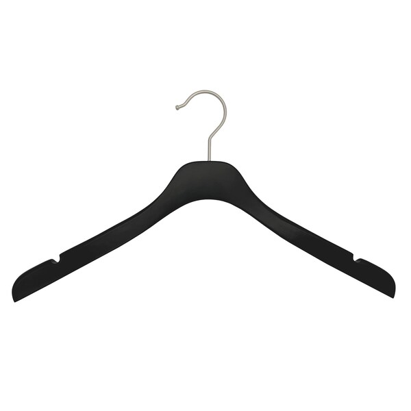 Nahanco 17in Matte Black Rubber Coated Wooden SlimLine Jacket Hanger w/ Brushed Chrome Hook, 25PK SL23817 - main