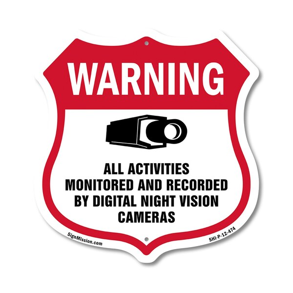 Signmission Video Surveillance Shield Sign Warning A, 12 Inch X 12 Inch, Plastic Sign SHI-P-12-474 - main
