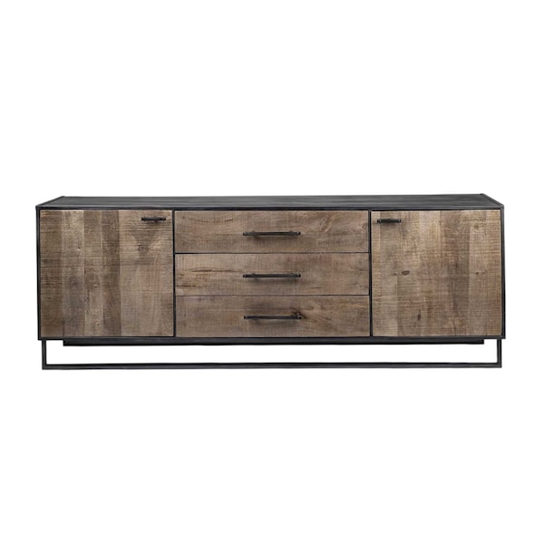 Homeroots 82in Brown and Black Solid Wood Three Drawer Sideboard with Two Doors 380256 - main