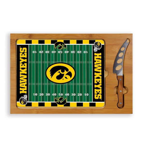 Picnic Time Family Of Brands NCAA Iowa Hawkeyes Football Field Icon Glass Top Cutting Board & Knife Set 910-00-505-224-0 - main