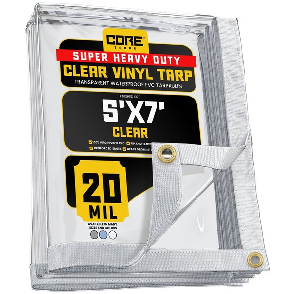 Core Tarps Tarp, 5 ft x 7 ft, 20 Mil, Clear, Polyethylene, UV Resistant CT-101-5X7 - main