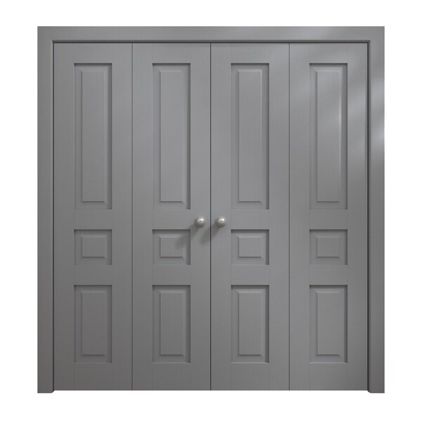 Sartodoors Sliding Closet Double Bi-fold Doors 96 x 96 inches, Ego 5012 Painted Grey Oak, Sturdy Tracks Moldi EGO5012DBF-SEK-96x96 (4* 24x96) - main