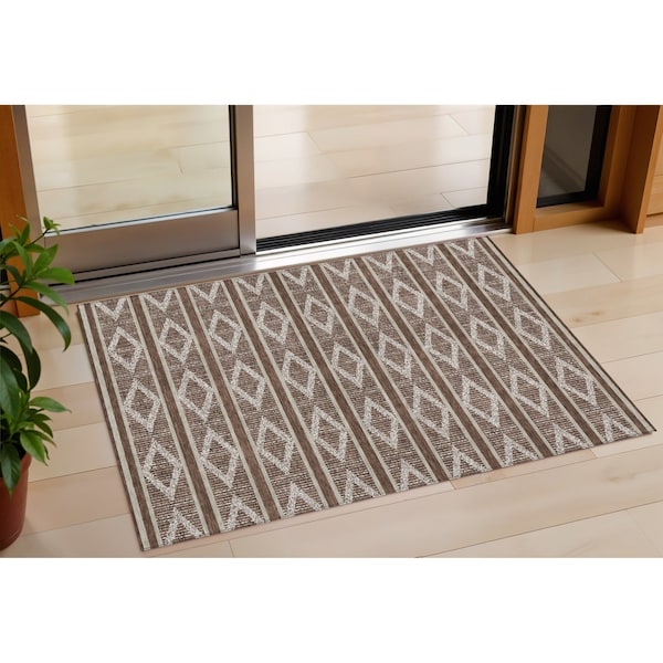 Homeroots 3' X 5' Brown And Beige Geometric Washable Indoor Outdoor Area Rug 599610 - main